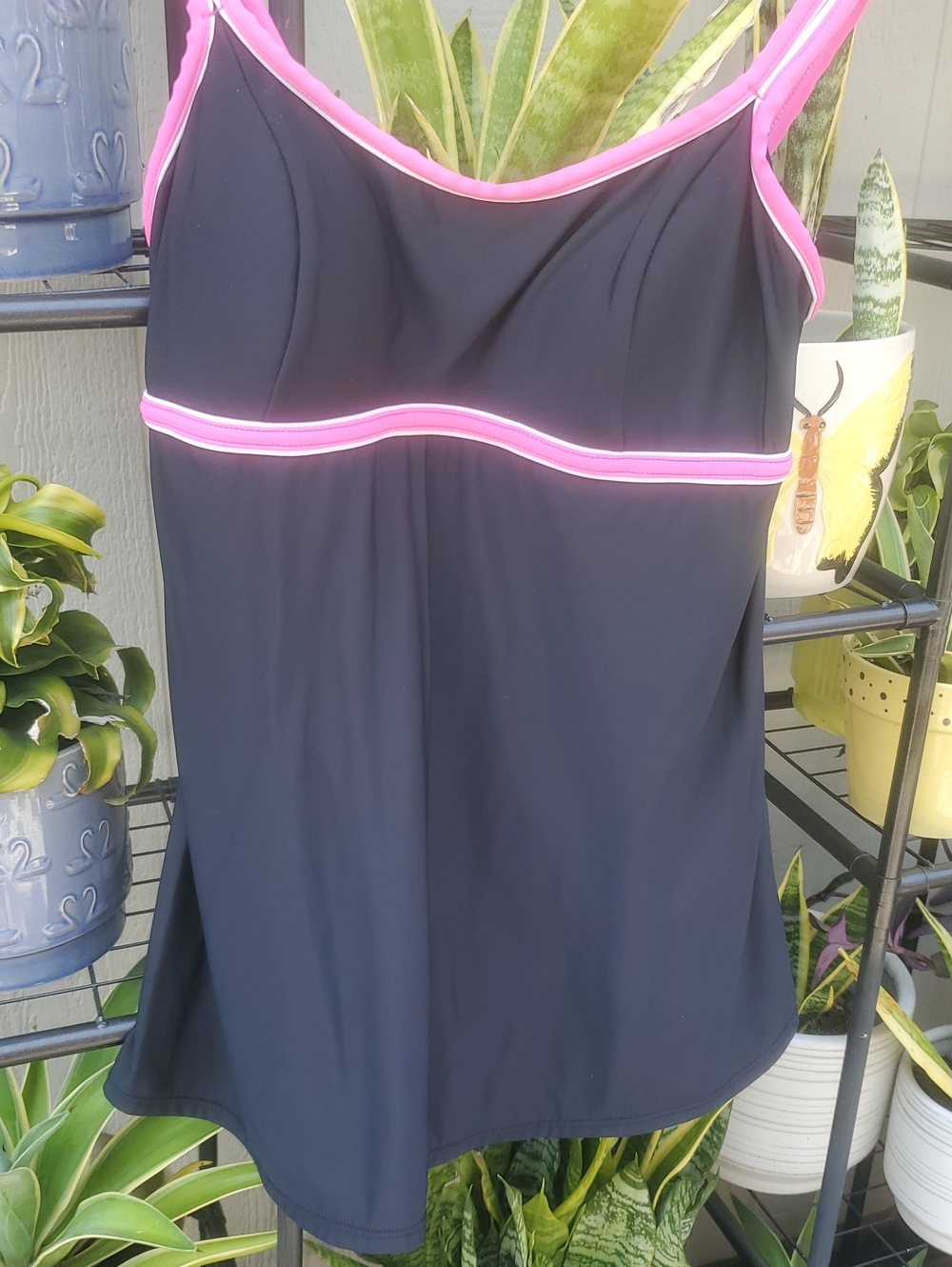 Womens One Piece Black And Pink Swimsuit. Slim Fit.